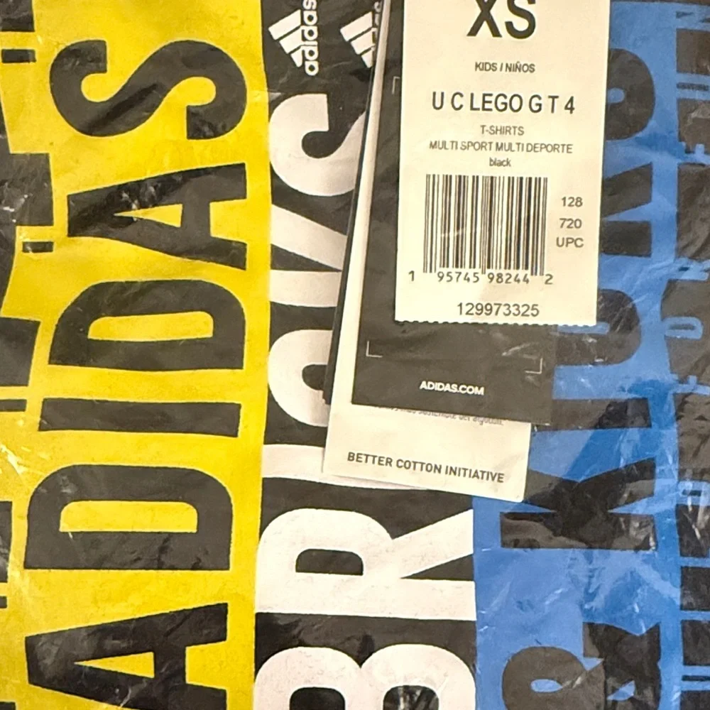 Adidas Black Tee with Yellow and Blue Graphic bricks and kicks